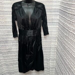 Moda International Black Satin Lace Sleeve Dress Size 6 NWT goth femme noir y2k